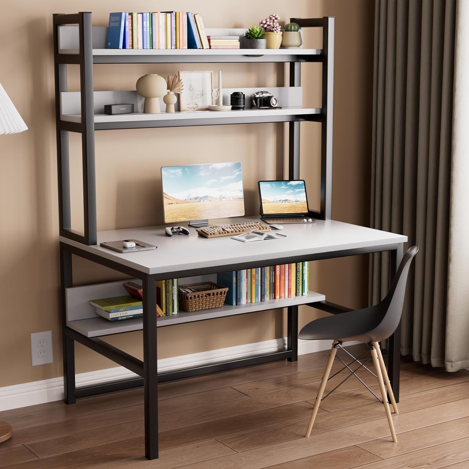 47" Gaming Desk with Hutch and Bookshelf